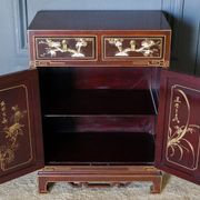 Chinese furniture XXth Red lacquer Decor of branches and birds