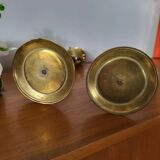 Pair of brass and black hard stone candlesticks