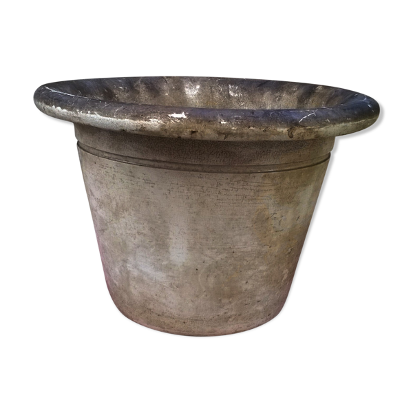 Pot de fleurs ancien en faïence craquelé