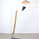 Mid-century italian aluminum & wood floor lamp with reflector