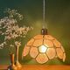 Suspension antique lampshade in beige and blue mother-of-pearl