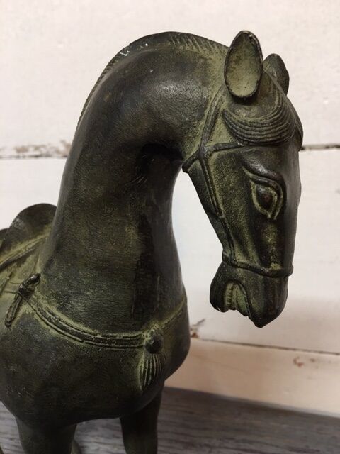 Sculpture horse bronze green patina