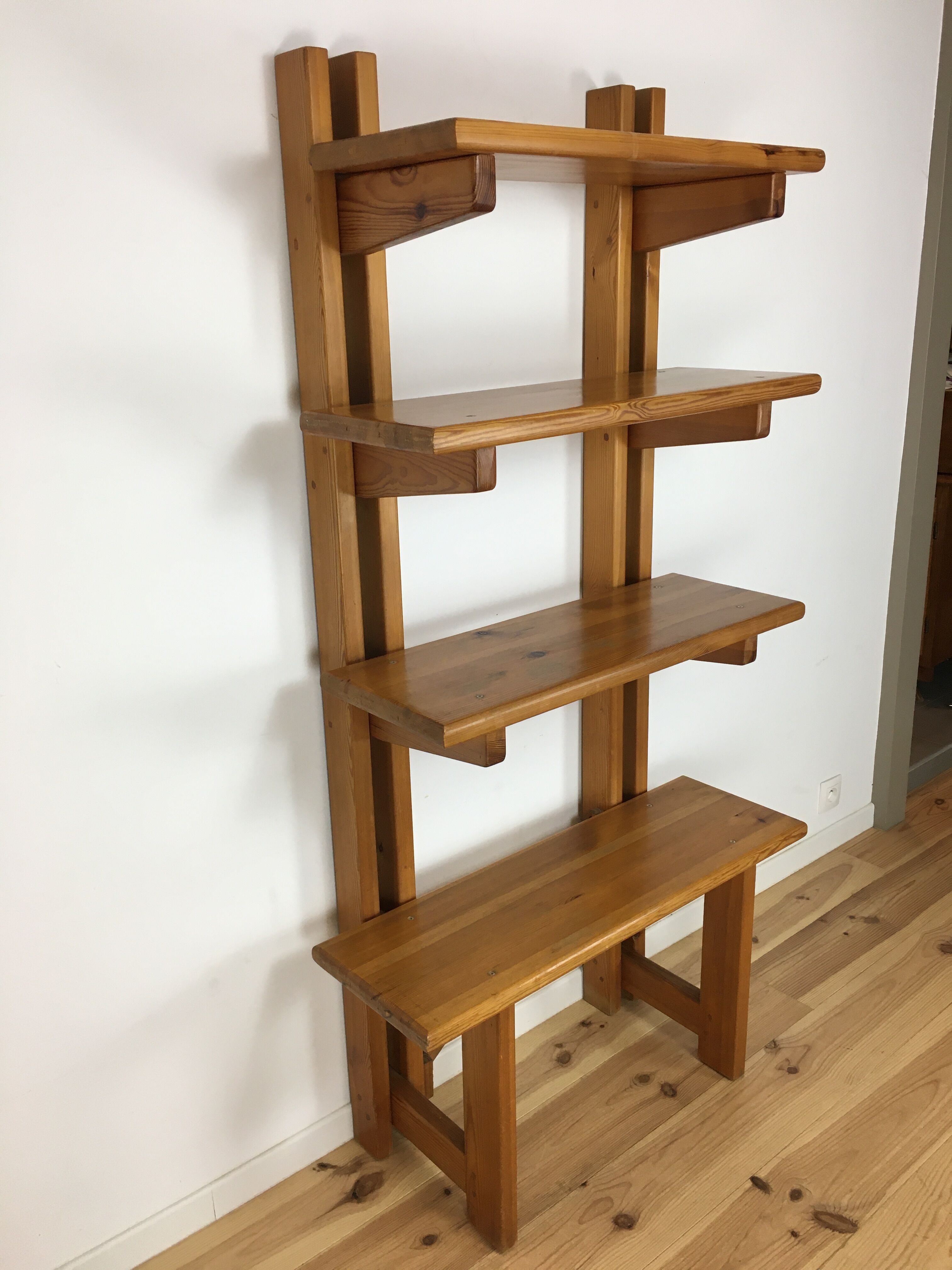 Pair of constructivist shelves made of solid wood