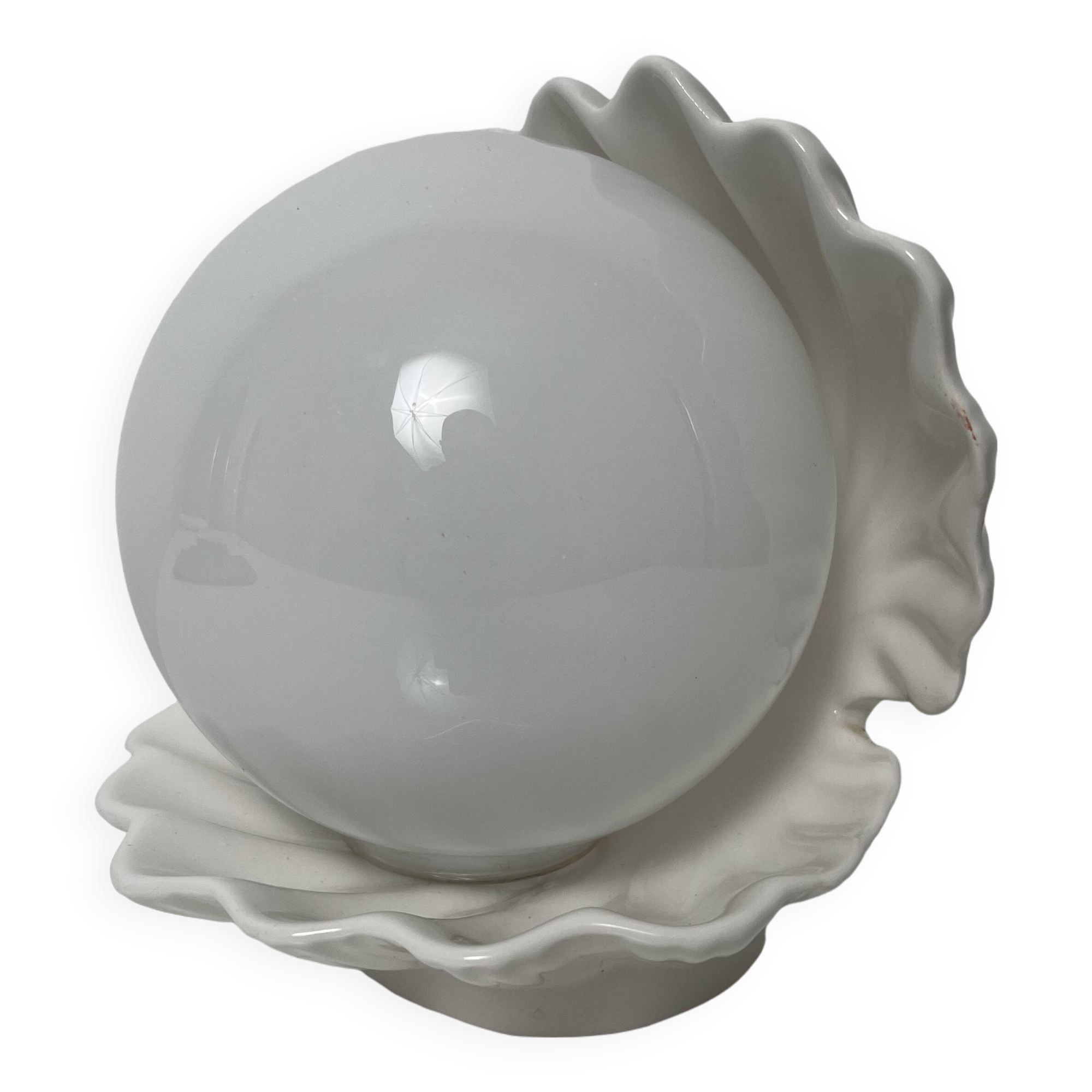 Ceramic lamp shell open white enamel vintage pearl night light