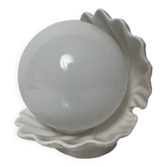 Ceramic lamp shell open white enamel vintage pearl night light