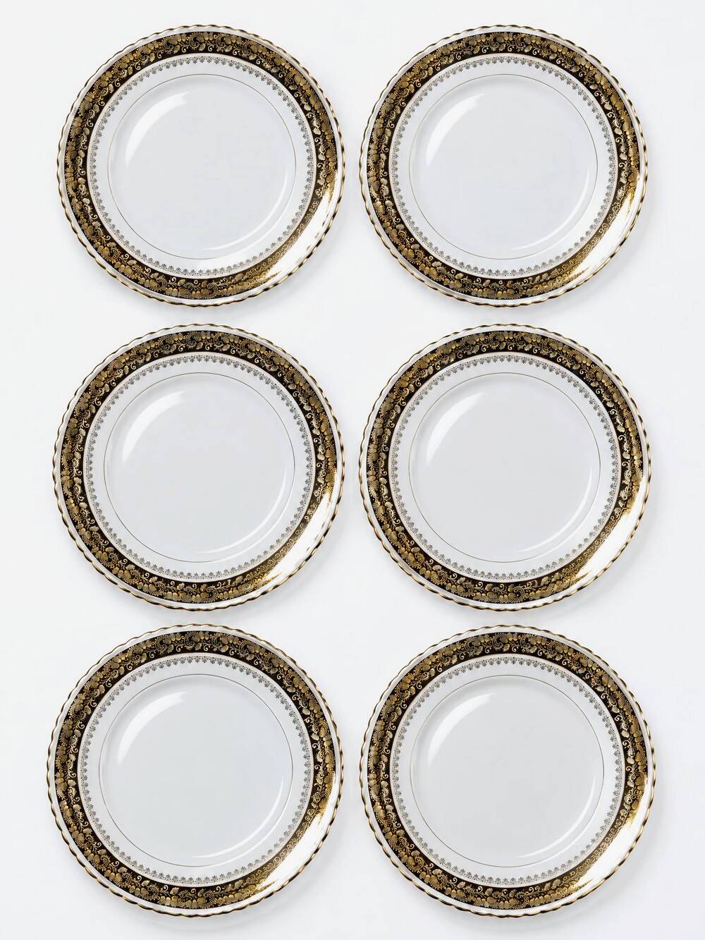 Set of 6 vintage flat plates ADP L Royal Limoges, gilded porcelain - 1