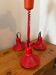 Three-lamp suspension in Memphis design style in red metal.