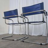 Set of 2 Vintage Mart Stam Style S34 Chair: Blue Leather, Bauhaus Design