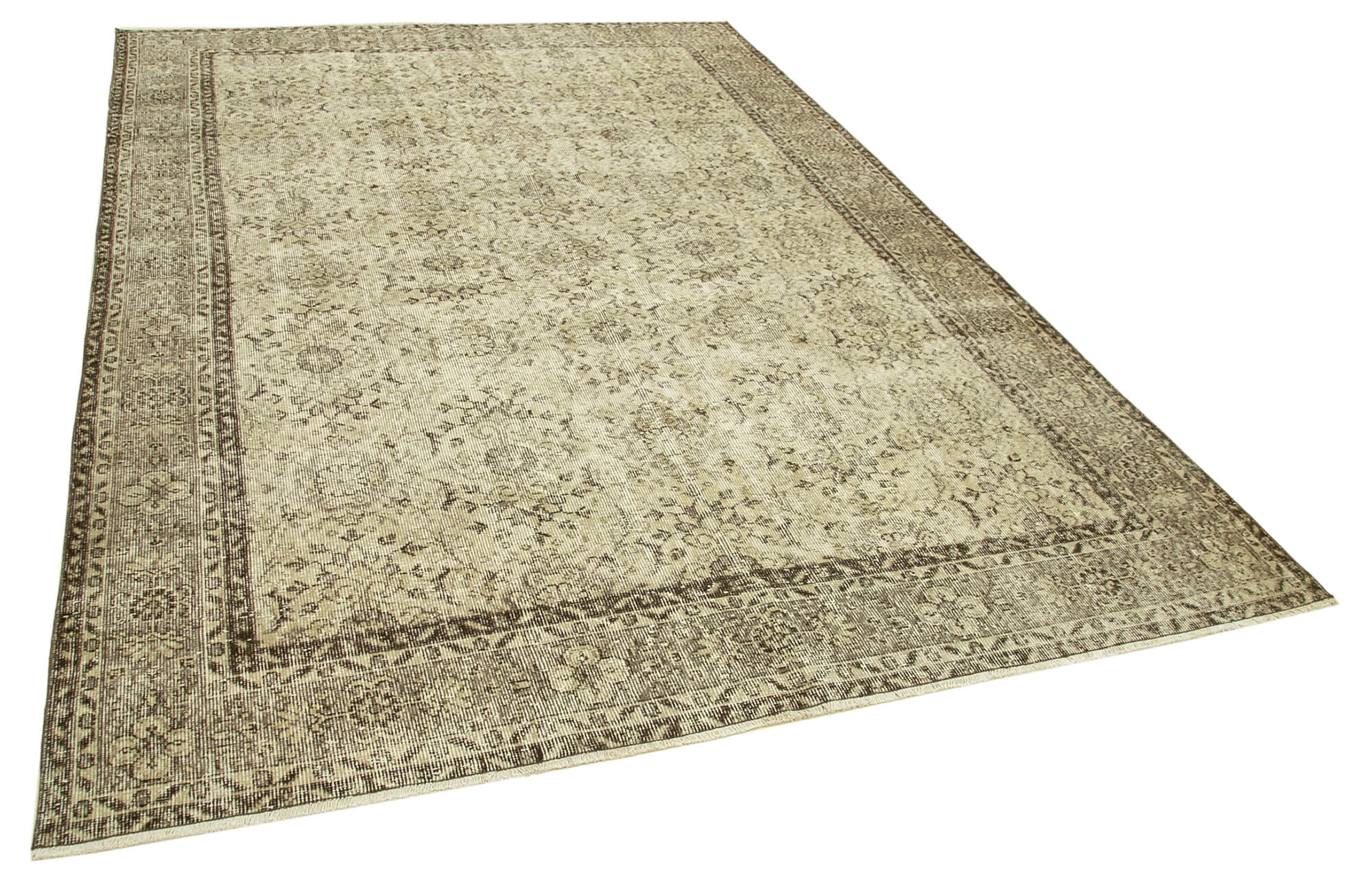 Handmade antique oriental beige carpet 208 cm x 303 cm