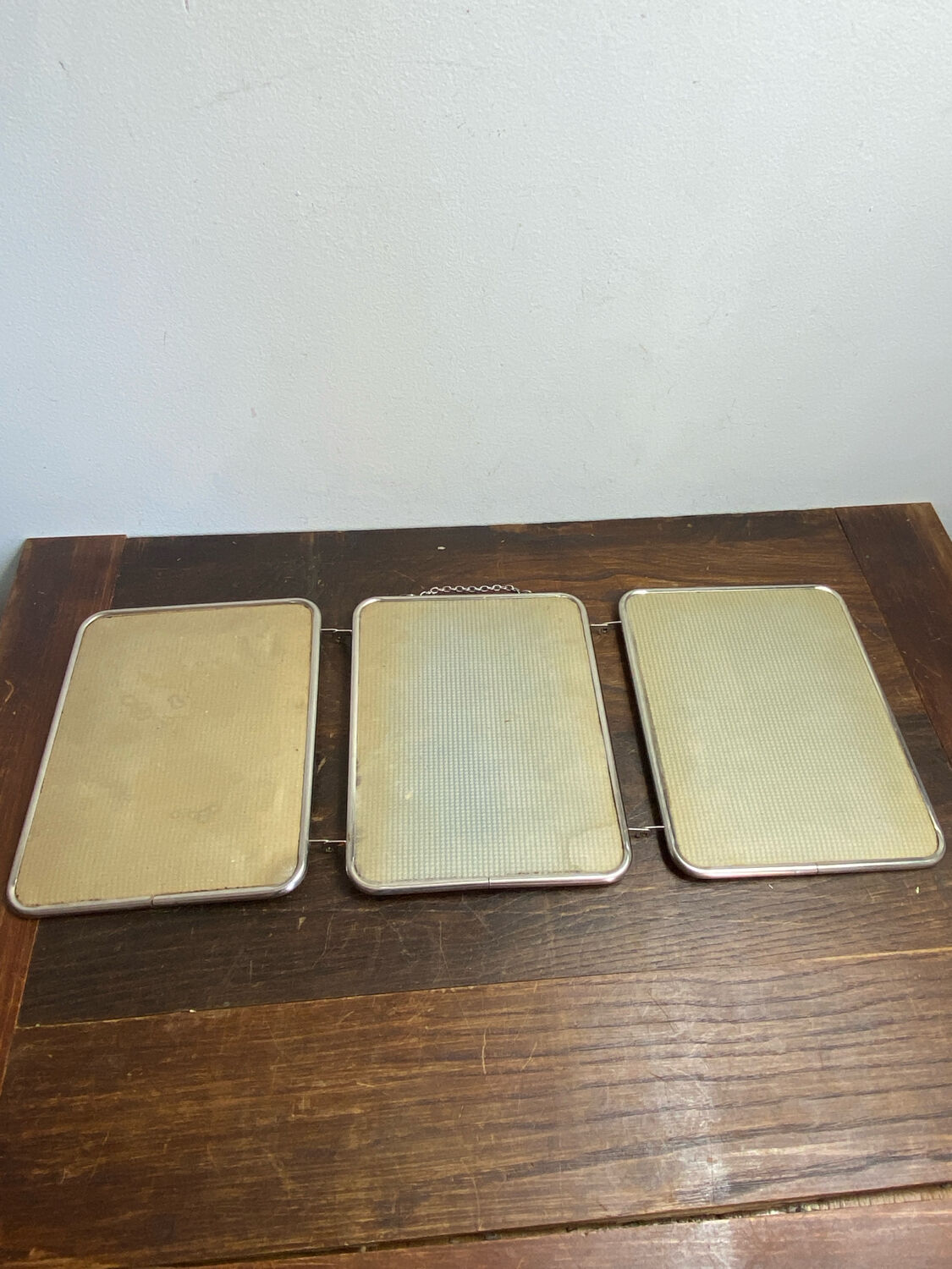 Triptych barber mirror, 1960, houndstooth back