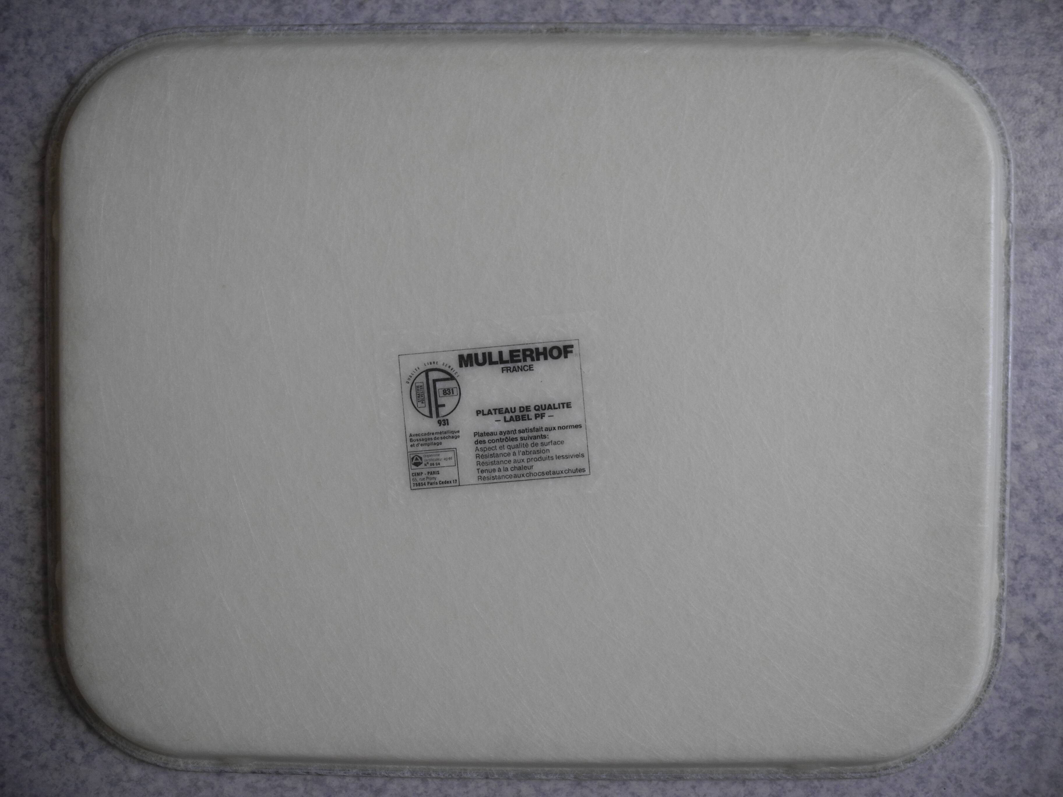 Plateau Mullerhof fibre cannage déco vintage french fiberglass tray 70s
