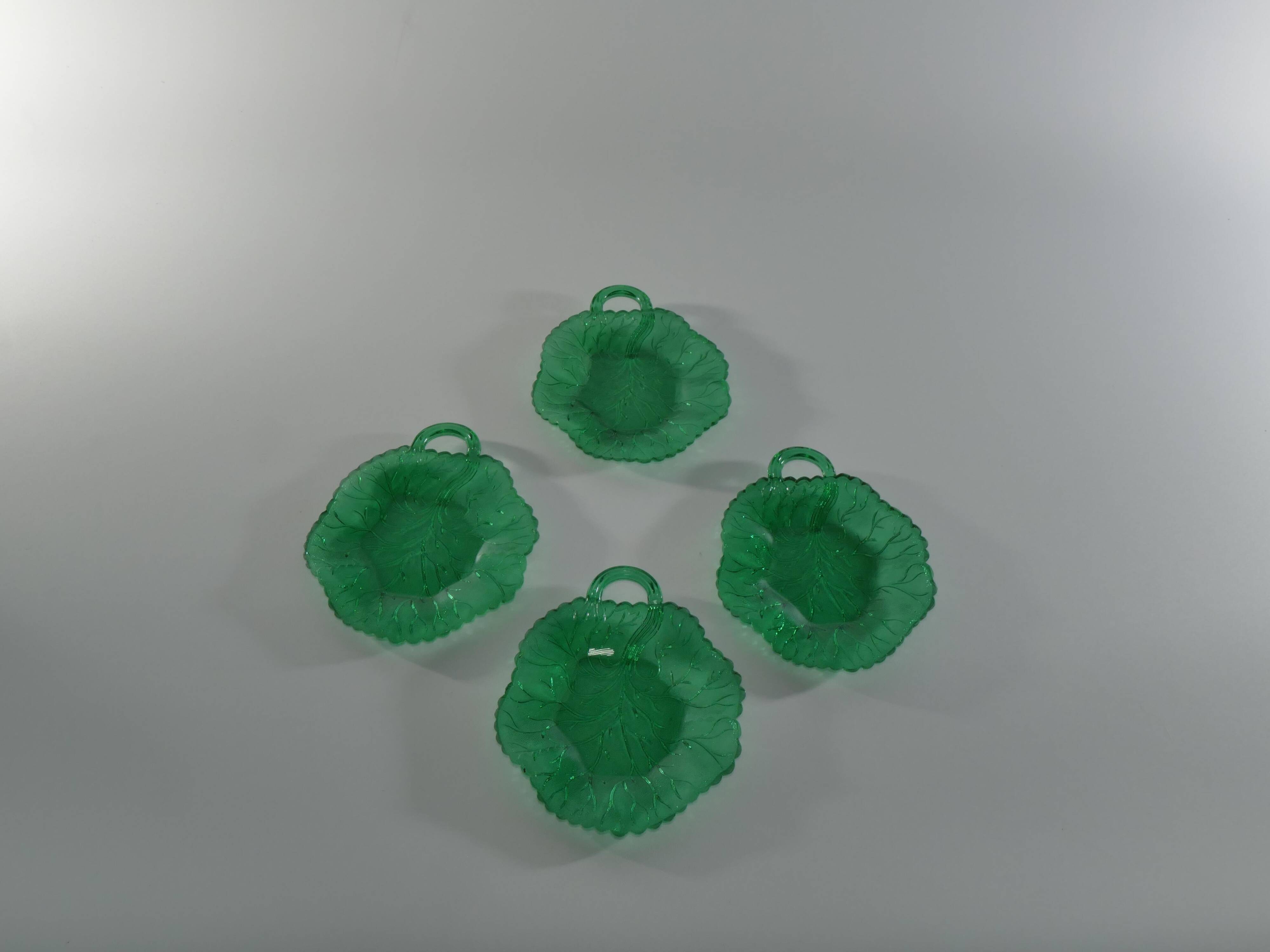 Aesthetic Movement Emerald Green Glass Leaf Plates