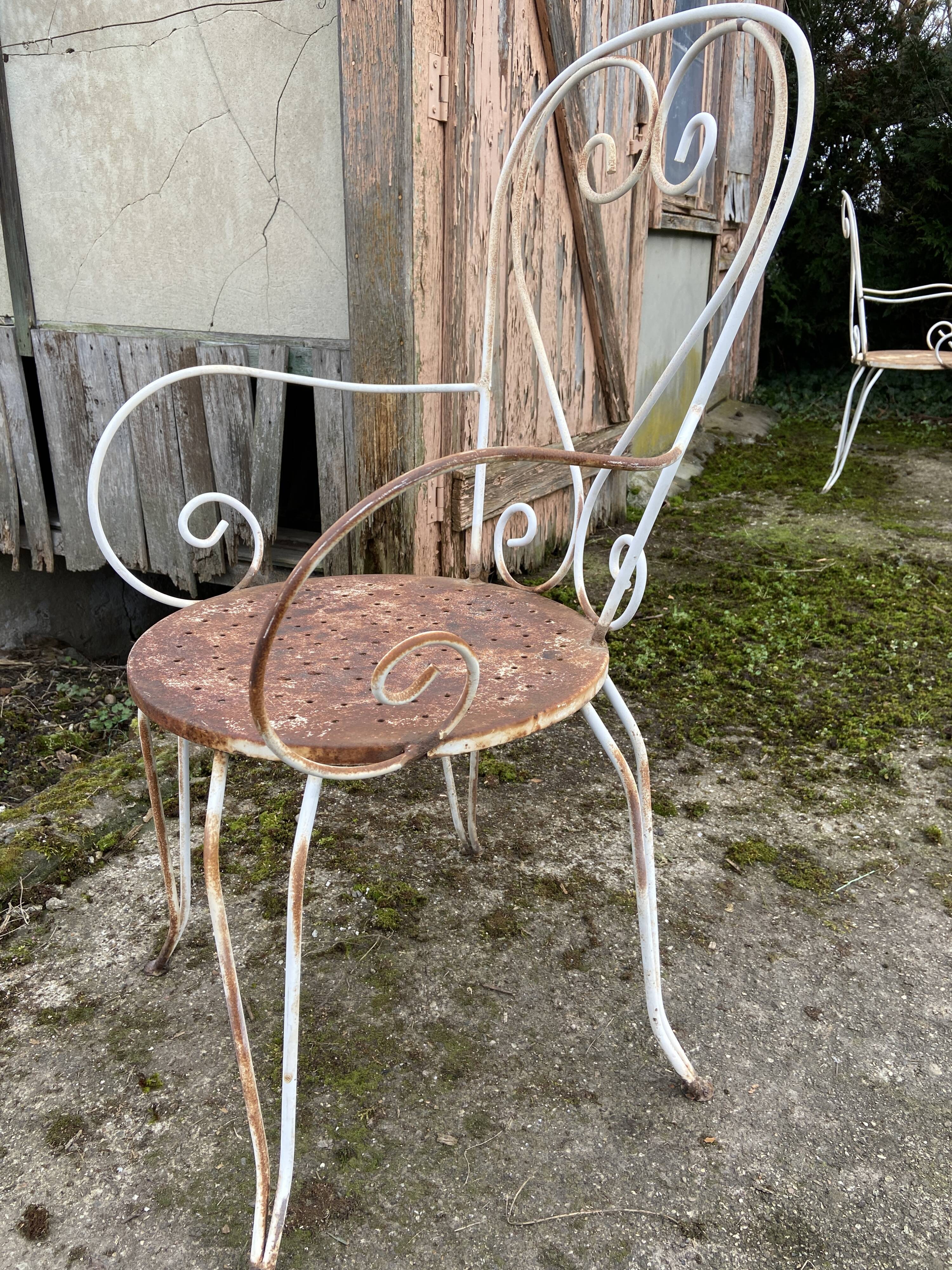 Pair of vintage wrought iron garden armchairs 60s