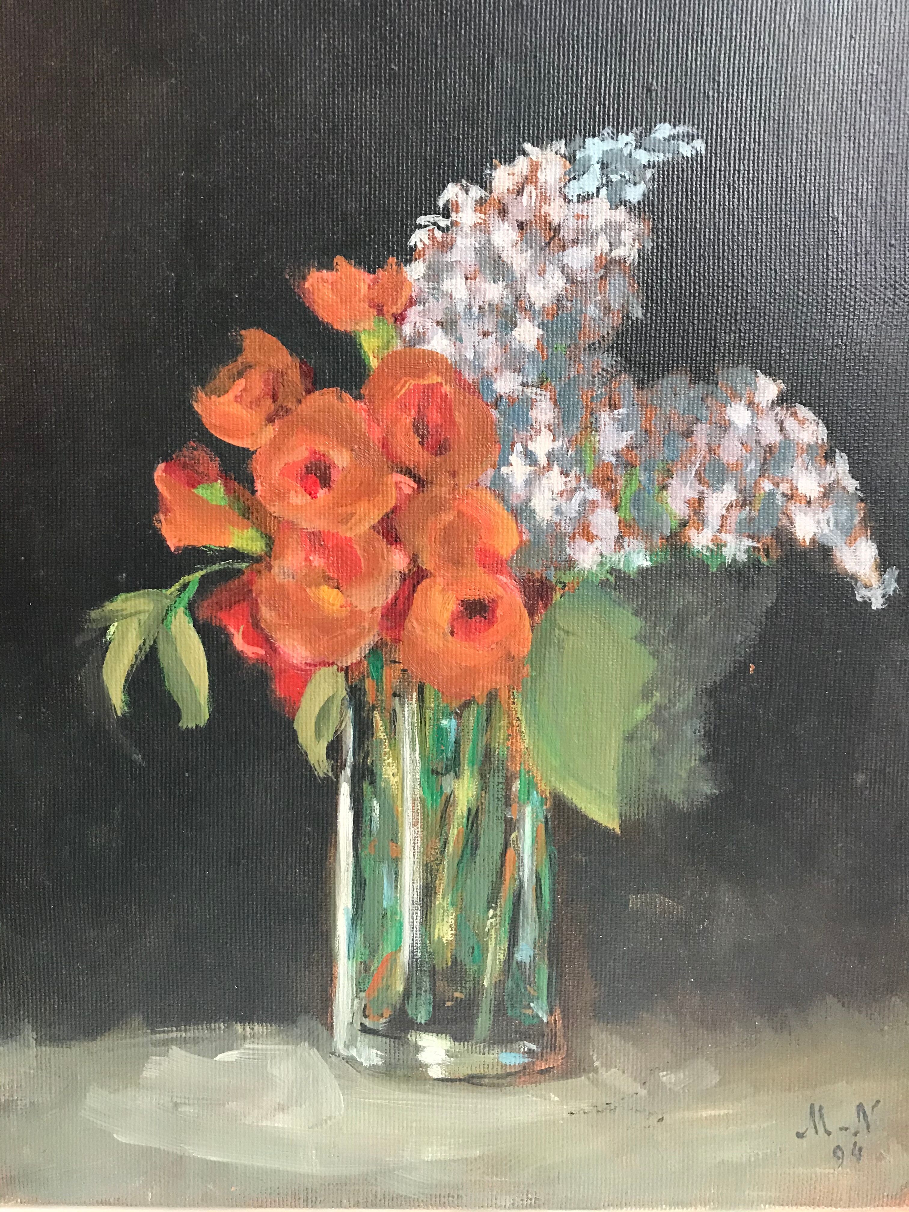 painting oil on canvas still life bouquet signed vintage