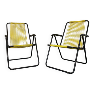 Italian Metal Spaghetti String Folding Garden Chairs, 1950s, Set of 2