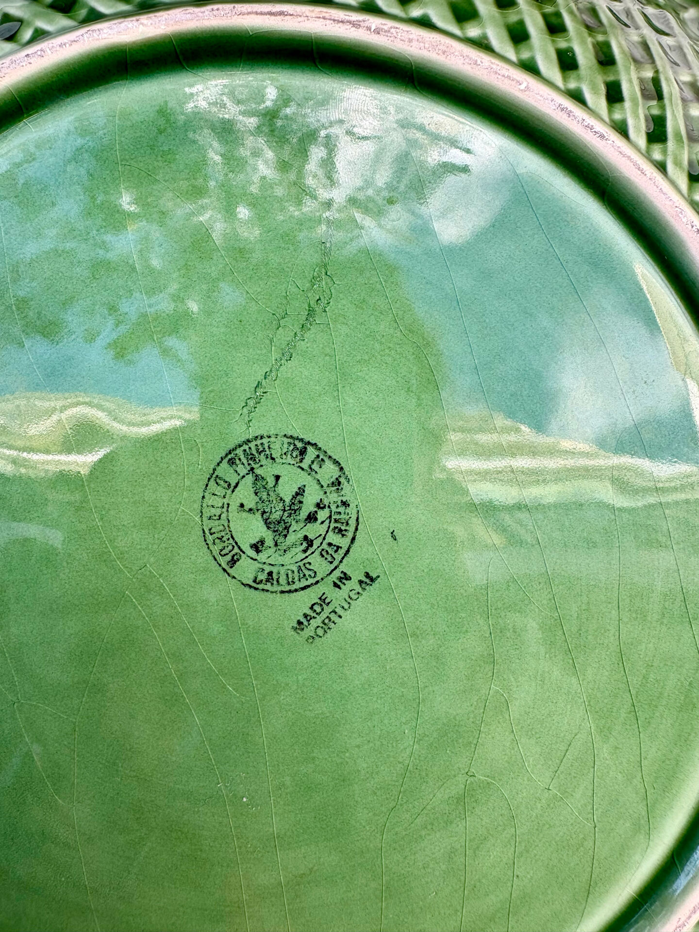 Large woven border salad bowl "Rabbit Green" Bordallo Pinheiro Po