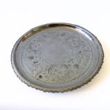 Unique Antique silver plated tray with small round feet and stunning engravings: B.A from Sweden lat