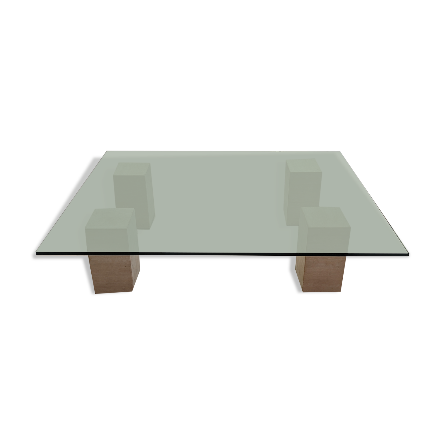 Glass table and travertine feet