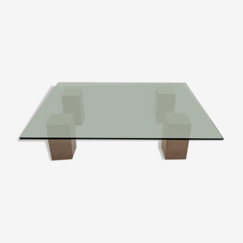 Glass table and travertine feet