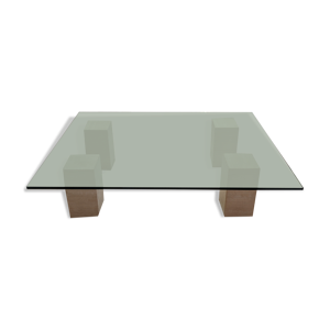 Table en verre et pieds - travertin