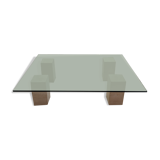 Table en verre et pieds en travertin