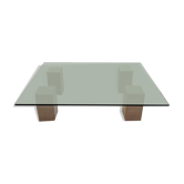 Glass table and travertine feet