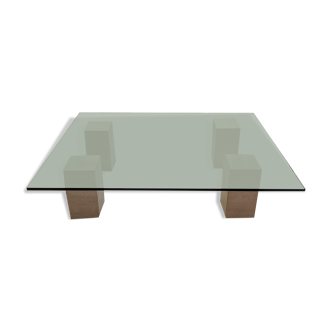 Glass table and travertine feet