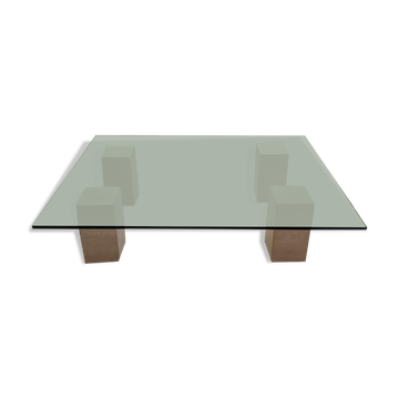 Glass table and travertine feet