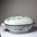 Soupière style art déco décor floral porcelaine céladon vintage Limoges France