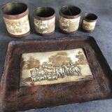 Old OFFICE kit Brass and LEATHER, 1 Tray with 4 Pots decoration HUNTING to RUN