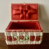 Vintage sewing basket in rattan and floral fabric