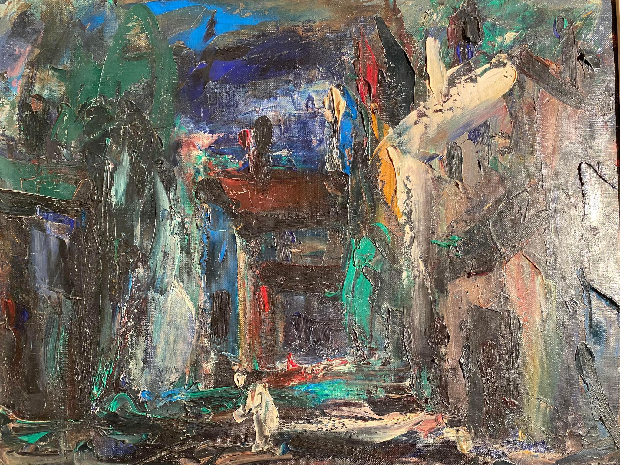 Oil on canvas with a knife signed Elemer Vagh Weinmann "Entrance to the Village"
