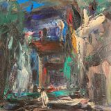 Oil on canvas with a knife signed Elemer Vagh Weinmann "Entrance to the Village"
