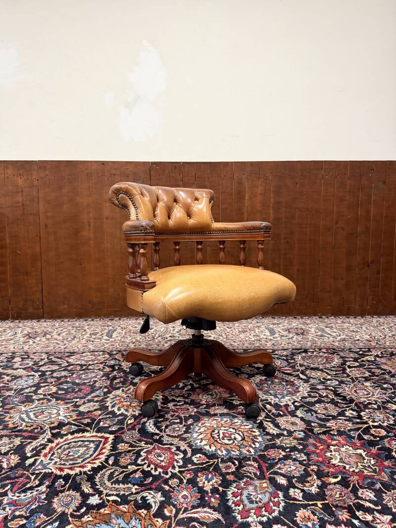English Chesterfield Desk Chair Cognac