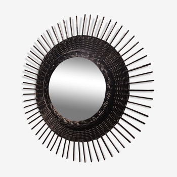 70s sun mirror in rattan - 68cm