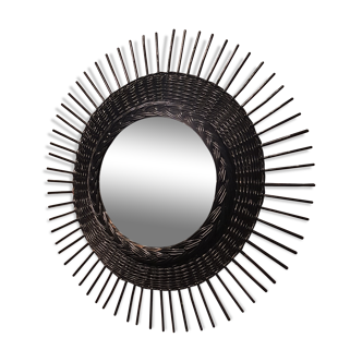 Miroir soleil années 70 en rotin - 68cm