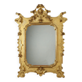 Large antique umber pine mirror from Switzerland, Italy, 19th century.