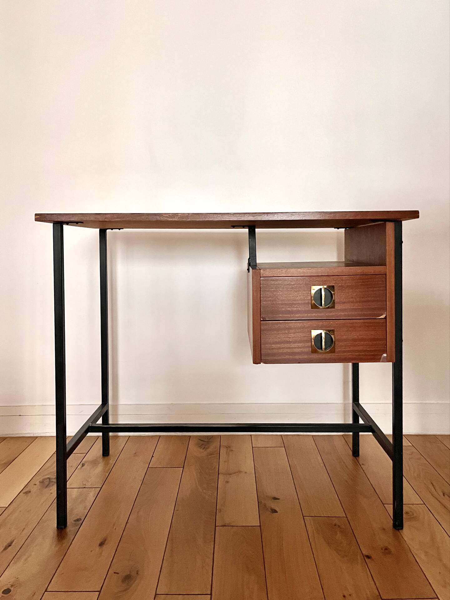 Vintage wooden metal desk design from the 1950s.