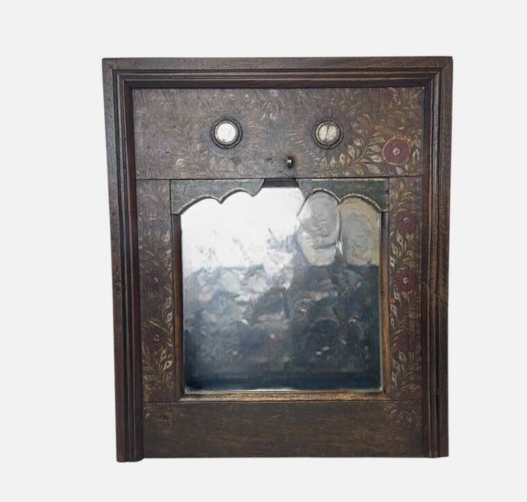 19th century wooden trumeau mirror with floral decoration