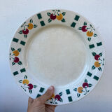6 flat plates in white Gien ceramic with fruit patterns