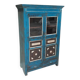 Blue sideboard cabinet with glass in old teak wood and 2 drawers