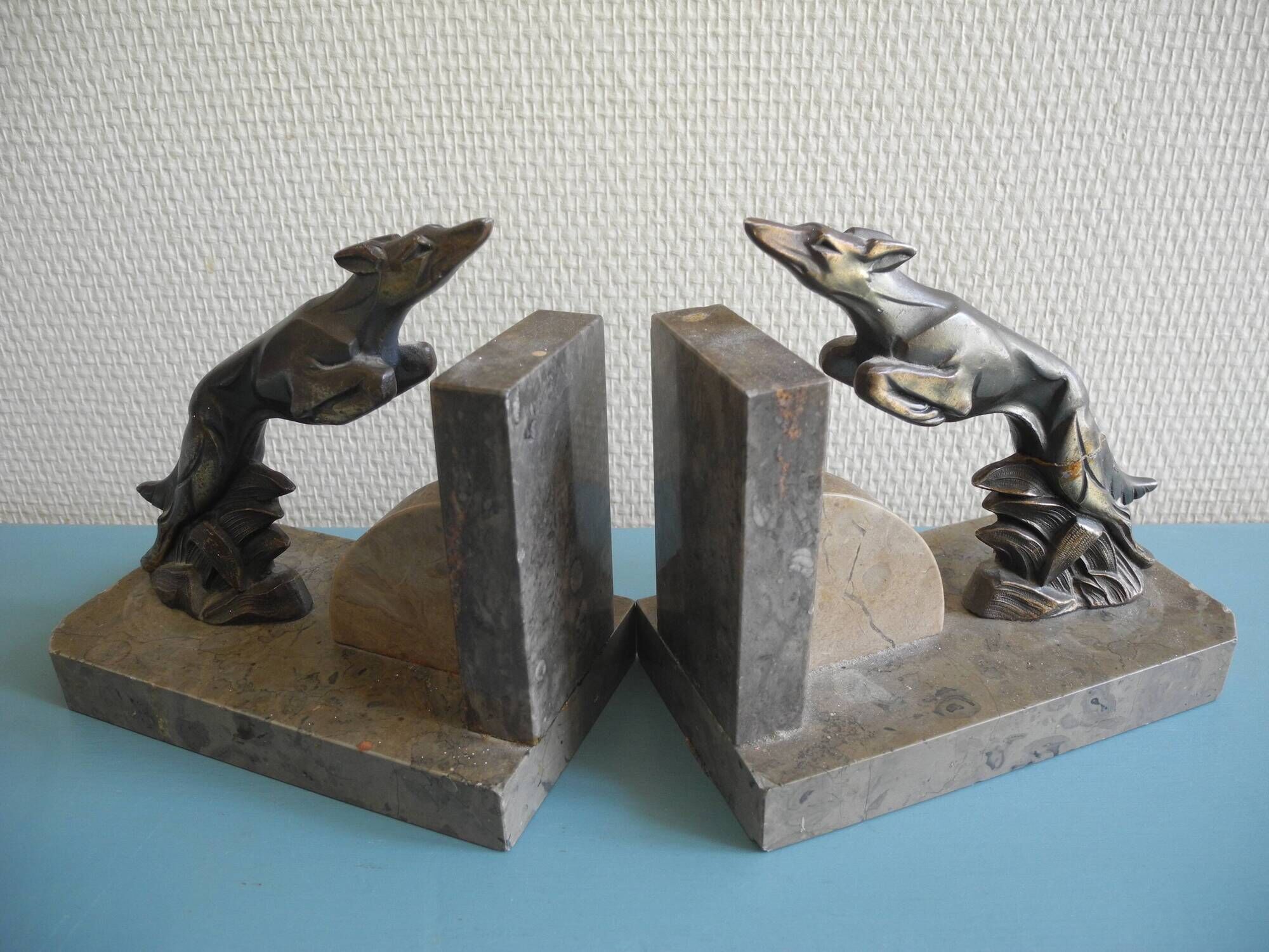 pair of art deco greyhound bookends bronze marble antique pair of bookends