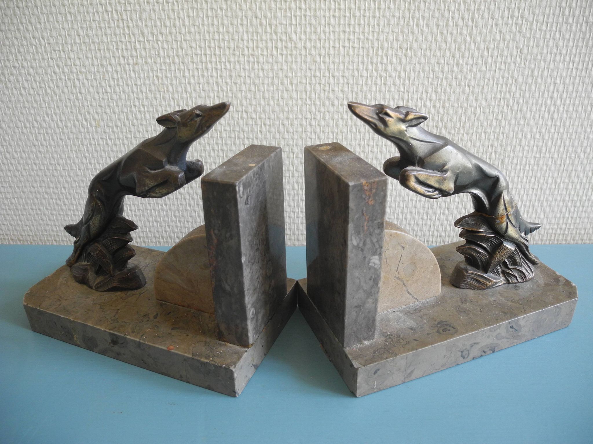pair of art deco greyhound bookends bronze marble antique pair of bookends
