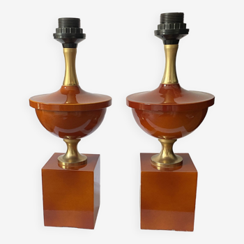 Pair of modernist baluster lamp legs by Phillipe Barbier from the 60s in lacquered steel.