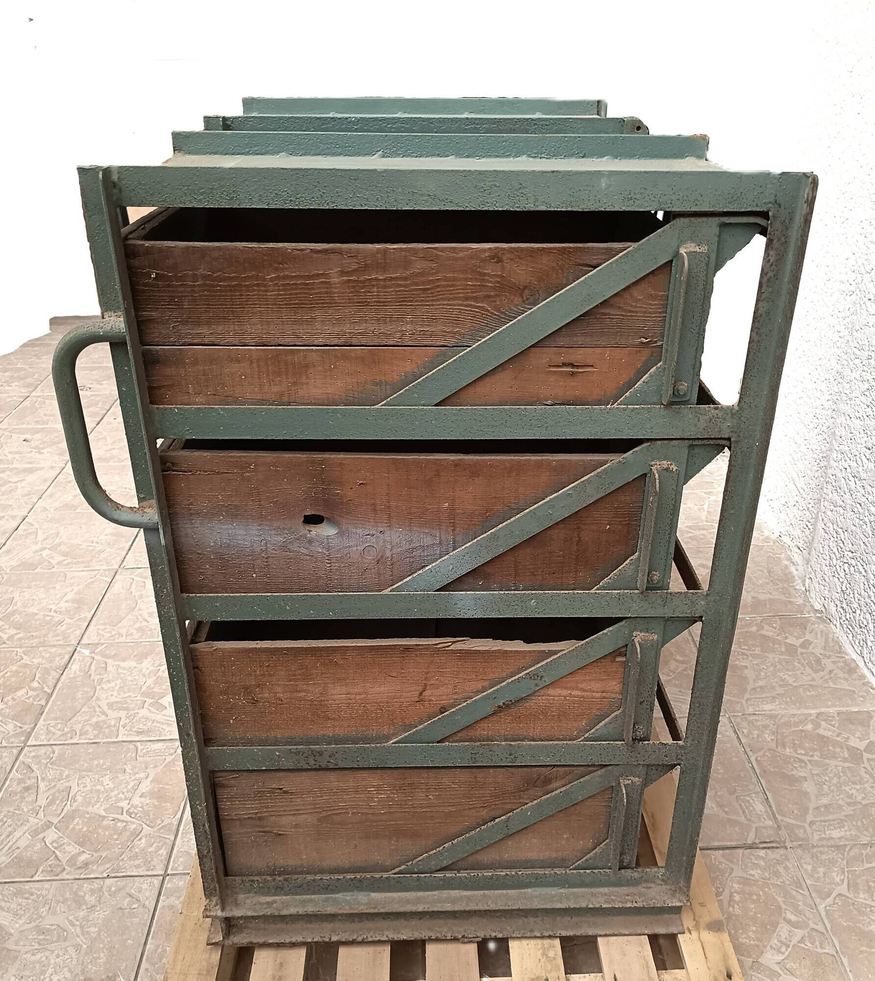 Pair of vintage industrial metal and wood lockers
