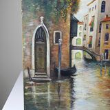 Venetian tableau oil on panel vintage/old canal and façades