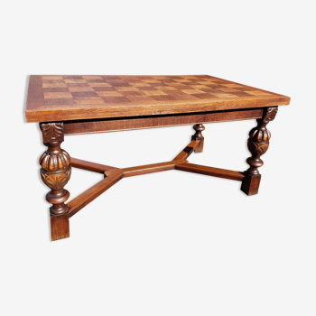 Jacobin-style extendable drawer dining table in solid oak from the 1910s