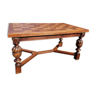 Jacobin-style extendable drawer dining table in solid oak from the 1910s