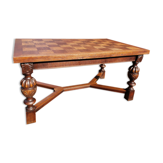 1910s Jacobean style solid oak extending drawer dining table