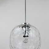 Grande lampe suspension globe en verre à bulles Limburg & chrome, Allemagne, années 1970